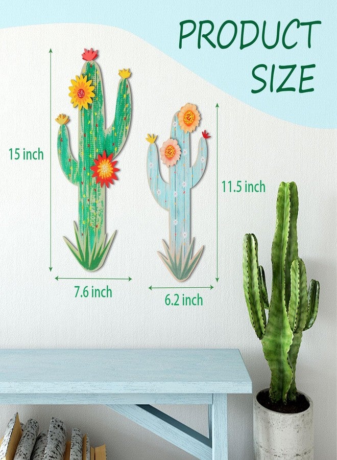 KOYILTD 2 Pcs Cactus Wall Art Wooden Southwestern Decor Western Bathroom Decoration Vivid Cactus Wall Decor for Home Bathroom Bedroom Livingroom Nursery (Vivid, Medium) - Image 2